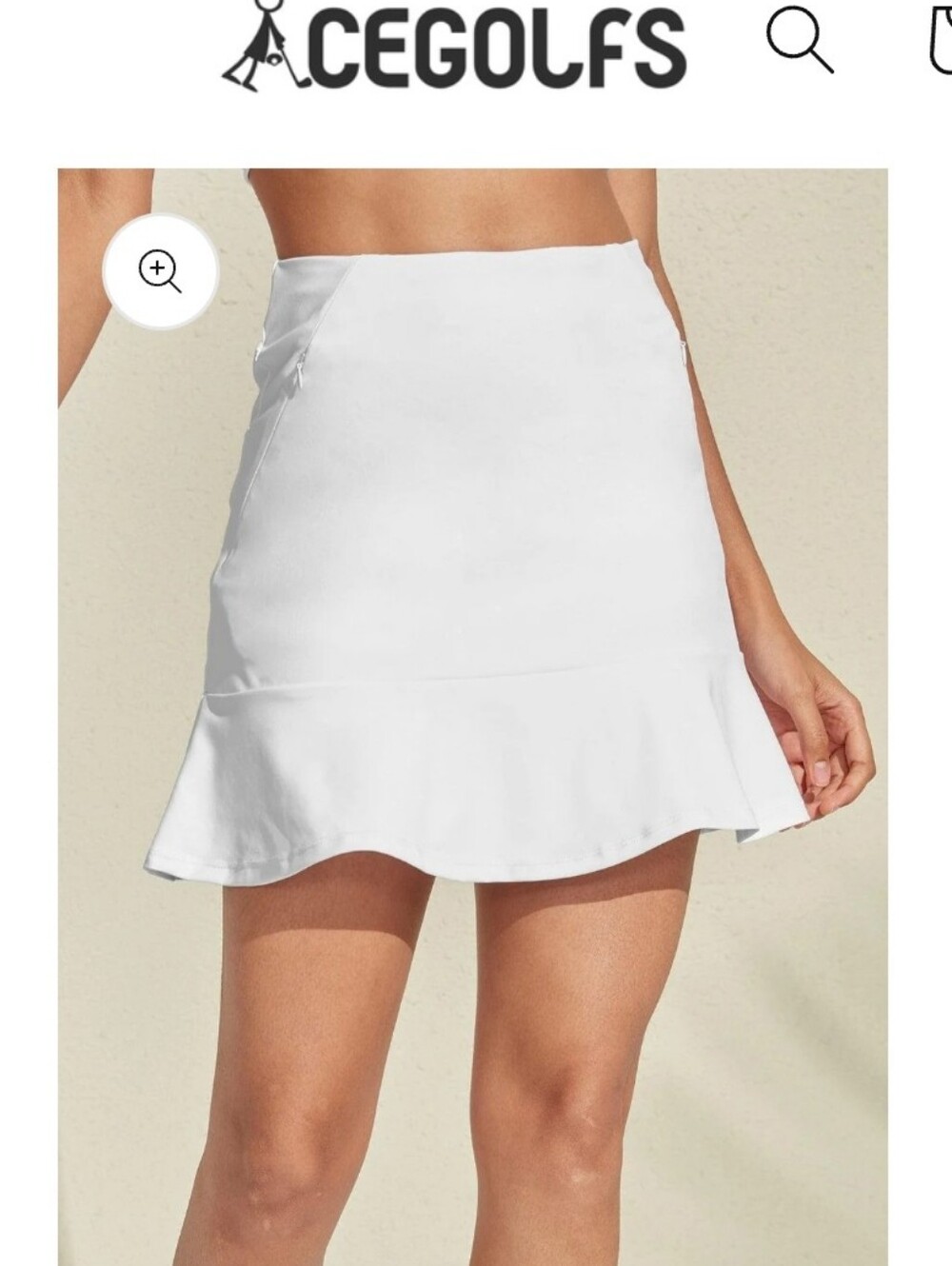 Women's White Ruffle-Hem Mini Skirt with Zip Pockets